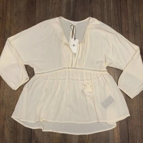 $148 NWT 7 for all mankind Sz M  KATELLA 3/4 SLEEVE V-NECK SLIP-ON BLOUSE - Picture 7 of 7